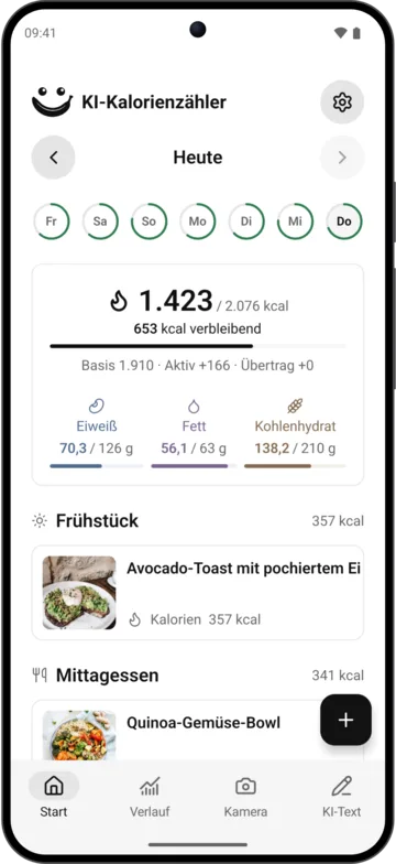 Tagebuch in KI-Kalorienzähler auf Android
