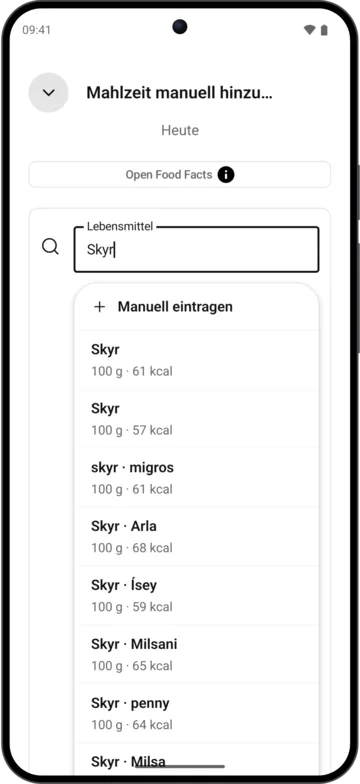 Lebensmittelsuche in KI-Kalorienzähler auf Android