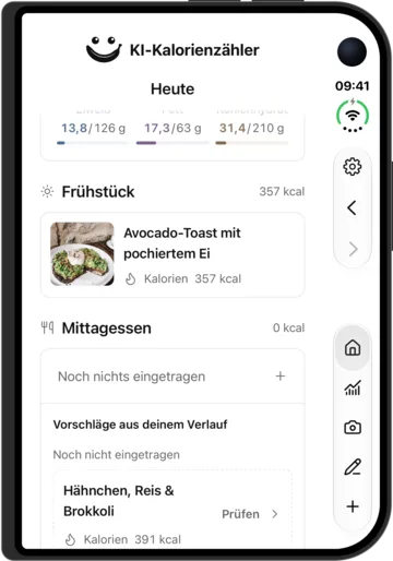 Essensvorschläge in KI-Kalorienzähler auf dem iPhone Duo