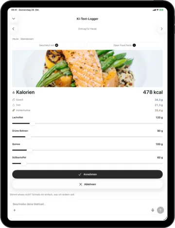 Schätzung prüfen in KI-Kalorienzähler auf dem iPad