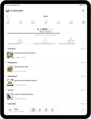 Tagebuch in KI-Kalorienzähler auf dem iPad
