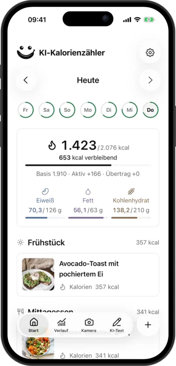 Tagebuch in KI-Kalorienzähler auf dem iPhone