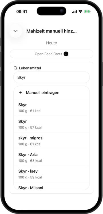 Lebensmittelsuche in KI-Kalorienzähler auf dem iPhone