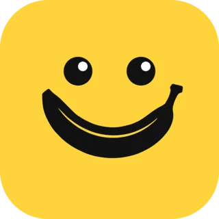 Logo: gelbe Kachel mit Bananen-Lächeln